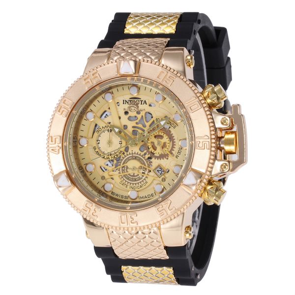 

2019 invicta роскошные золотые часы циферблат мужчины спорт кварцевые часы автоматическая дата резиновые мужчины подарок наручные часы#80139, Slivery;brown