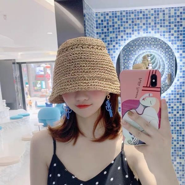 

dxdqf bell-shaped bucket handmade paper straw woven basin covering face minority hollowed-out fisherman sun handmade paper sun fisherman hat, Blue;gray