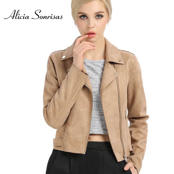 

women suede jacket new 2018 brand motorcycle slim light khaki red soft faux leather coat veste femme cuir biker jackets as4101, Black
