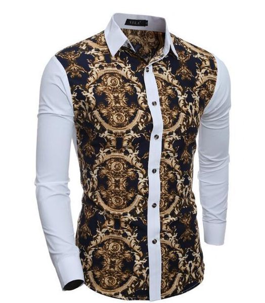 

2019 осень и зима новый тип бестселлер взрывной античная печать для мужчин досуг рукав рубашки завод прямых продаж, White;black