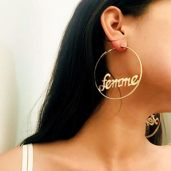 

панк гипербола большой круг с ребенком femme письмо личности серьги обруча женщины мода ювелирные изделия oorbellen женский, Golden;silver