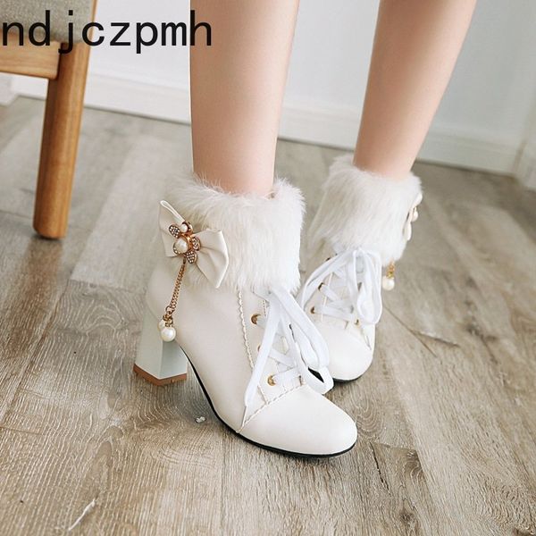 

women's boots the new autumn and winter round head flower zipper high heel short tube women's shoes plus size 29-43 6.5cm high, Black