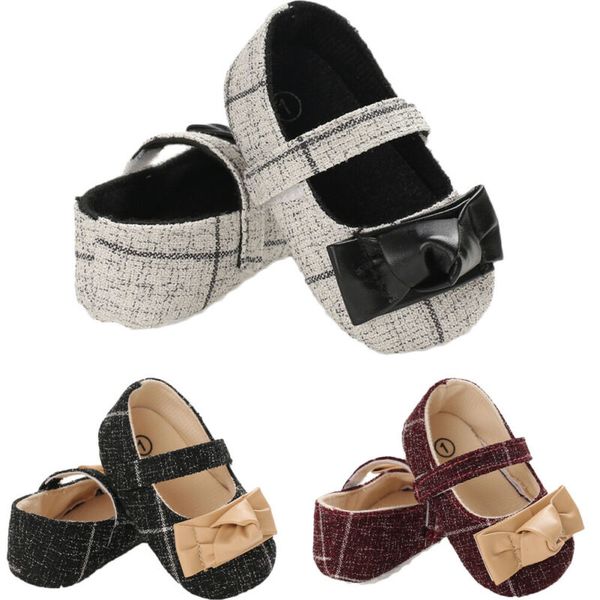 

cute kid baby girl bow glitter mary jane crib shoes fashion newborn princess dance plaid shoes 2019, Black