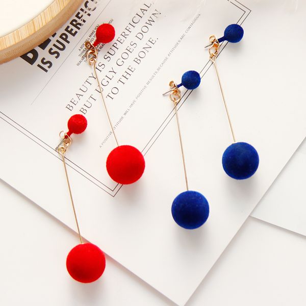 

fashion red black plush ball personality drop earrings for women jewelry gift round long tassel simple dangle earrings statement, Silver