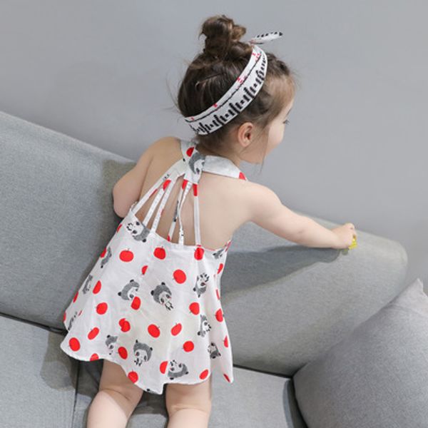 

childrens designer dress with headband girls brand fashion skirt kids print skirts girl backless halter princess dress new 2020 summer new, Red;yellow