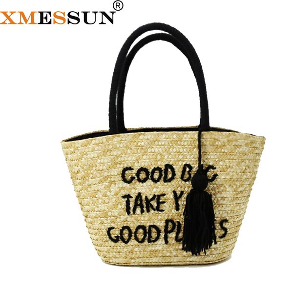 

xmessun ручной соломы сумка кисточкой пляжная сумка способа вышивки письмо вскользь сумки tote женщины дамы креста тела сумка c50