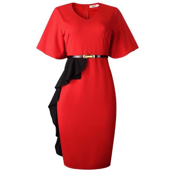 

womens elegant sheath slim dress short sleeve vintage falbaba ruffles patchwork work office business evening party bodycon dress, Black;gray