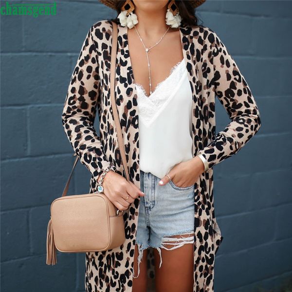 

women leopard long cardigan long sleeve streetwear print sweater overcoat for female 2019 autumn outwear coats roupas fem, Tan;black
