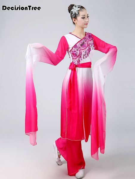 

2019 woman gradient ink water sleeves costumes chinese classical dance clothes black pink long sleeves hanfu ancient, Black;red