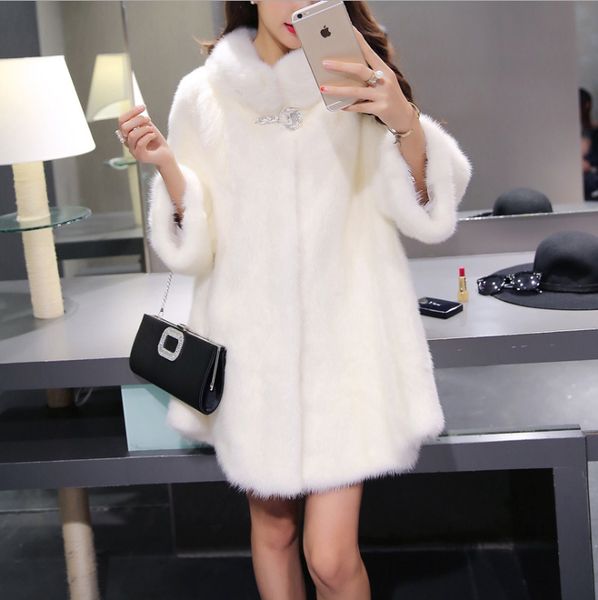 

mink fur coat for women haining faux fur outwear elegant woman wear autumn jacket long coats, Black