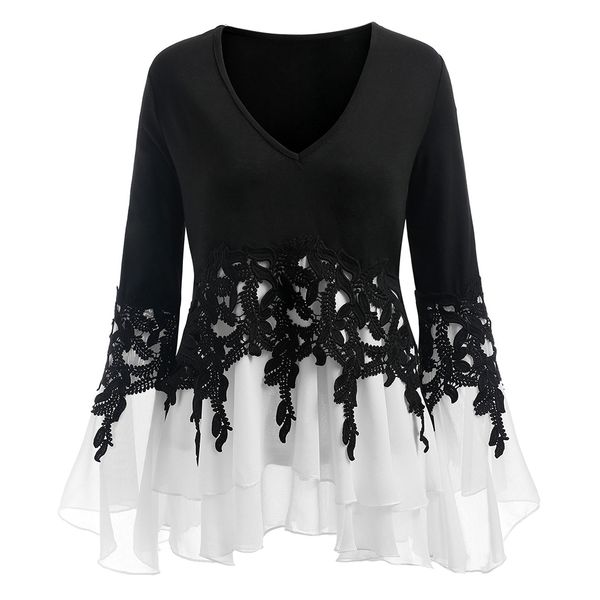 

woman blouses for women plus size applique layered blouse women blouses fall new fashions v neck long sleeves ladies blusas, White