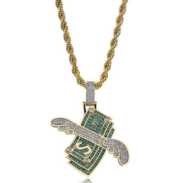 

flying with wings money personality hip hop necklace hip hop street pendant in europe and america zircon chaoren necklace, Silver