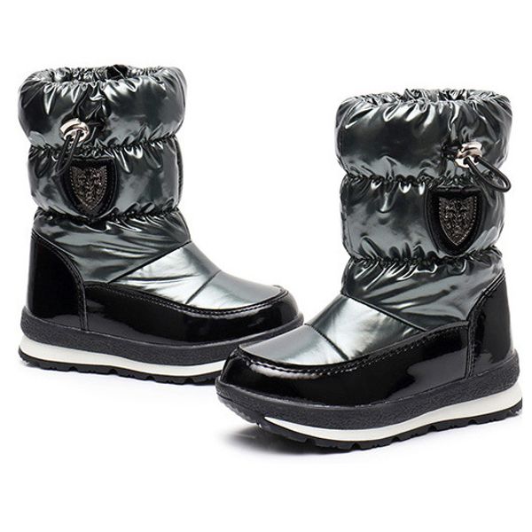 

kids designer snow boots childrens luxury solid color shoes kids glossy boots warm cotton shoes new fashion style 2019 winter for wholesale, Black;grey