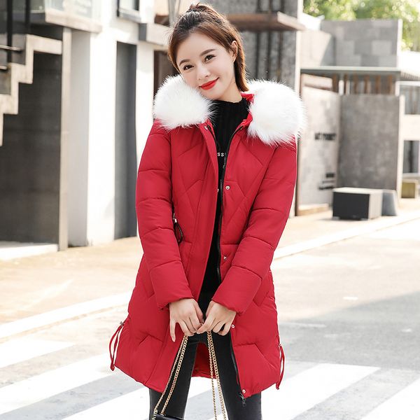 

winter jacket women thick parkas jackets 2019 warm big fur collar female slim sintepon parkas outwear coat, Tan;black