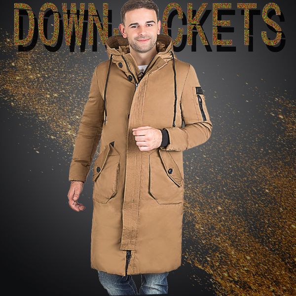 

nice men winter outdoors long trench coat duck down jacket thickening hooded army green parka coats fashion big size 3xl, Black