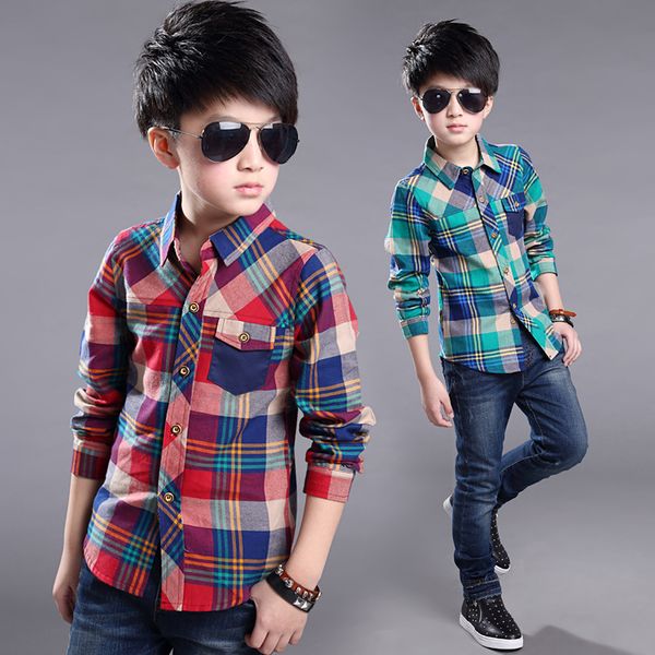 

2018 new spring boys long sleeve plaid shirts boys cotton clothig children clothes kids school uniforms shirt 4-13 years, White;black