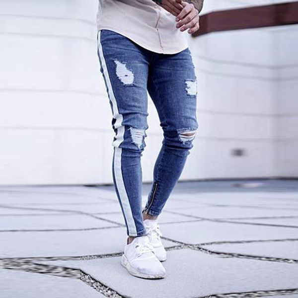 Compre 2019 Moda Para Hombre Agujero Flaco Pantalones Moda