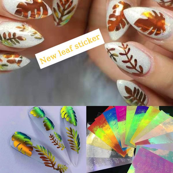 

16 sheet/lot leaf holographic 3d nail sticker holo flower laser adhesive decal sticker manicure nail art decal, Black