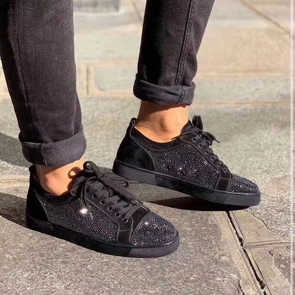 

2020 мужчины женщины повседневная обувь дизайнерские red bottoms шипованных кожаные стразы моды insider кроссовки красные кожаные полусапоги, Black