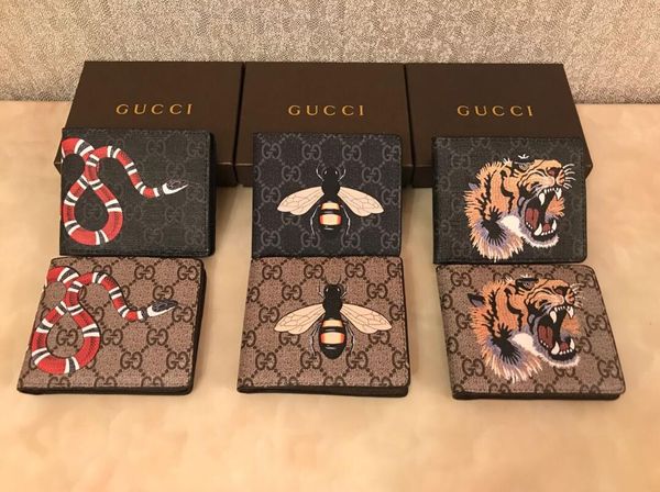 

men animal short wallet leather black snake tiger bee wallets women long style purse wallet card holders with gift box, Red;black