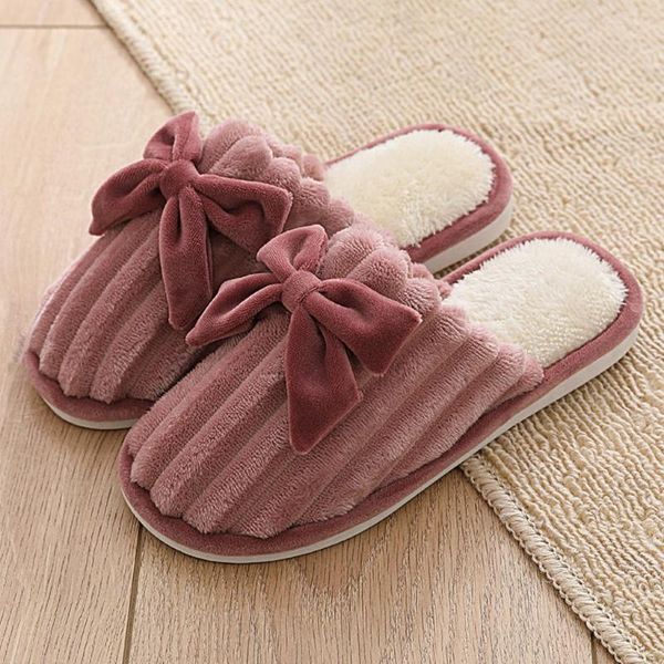 

sagace soft plush home slippers women cute bowknot warm indoor women flock beach slippers shoes pattern fashion sandals slipper, Black