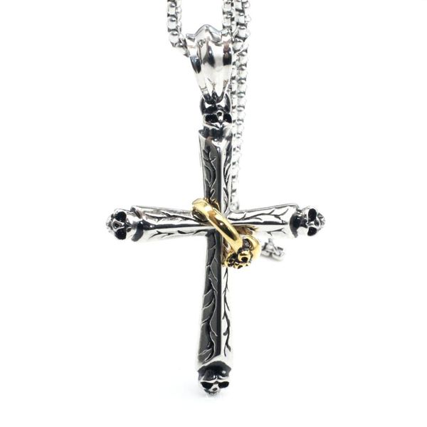 

men europe and america titanium steel stainless steel hip hop necklace punk skull cross pendant wholesale accessories cool, Silver