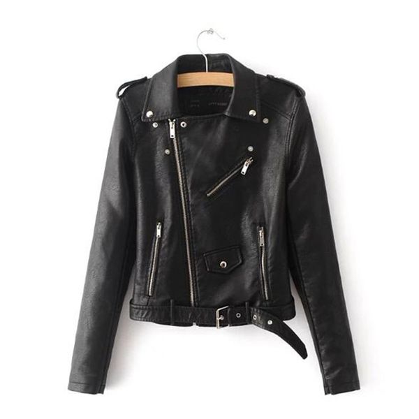 

2019 women fashion bright colors female black motorcycle coat short faux leather biker jacket soft jacket