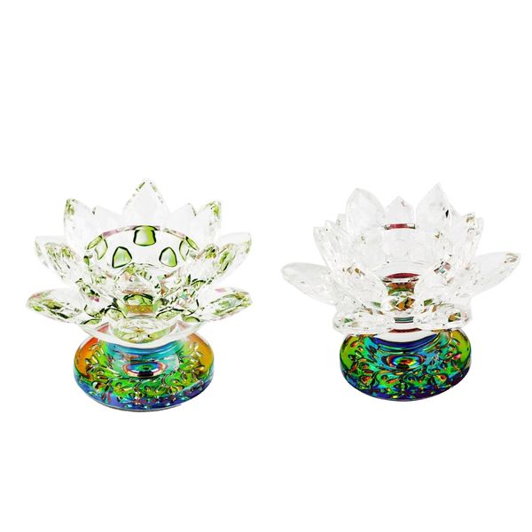 

2pc crystal glass lotus flower tealight candle holder home party green/clear