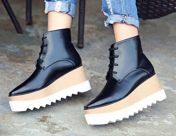 

genuine leather stella women boots elysees shoes black genuine leather women casual shoes black sole star wedge platform elyse