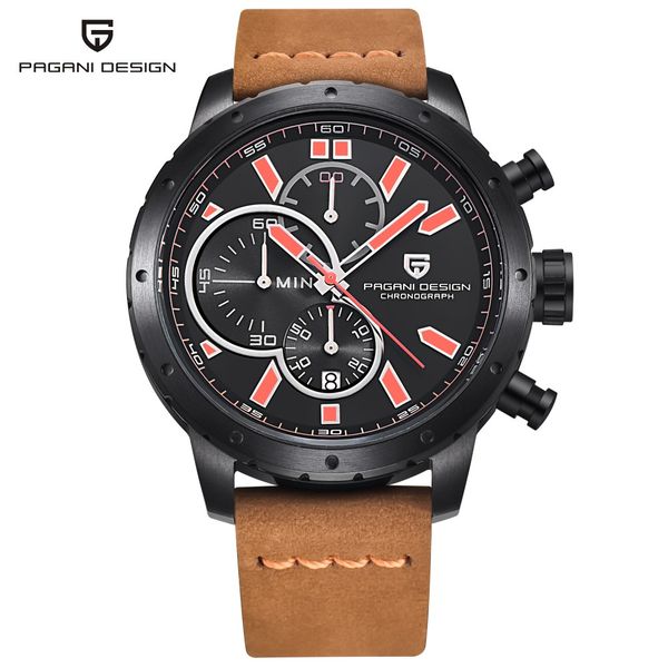 

watches men true six-pin chronograph sports watches brand pagani design luxury quartz watch reloj hombre relogio masculino 2018, Slivery;brown
