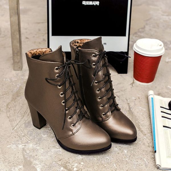 

fashion genuine leather lacing boots new round toe zip mid calf boots women ankle boots t200111, Black