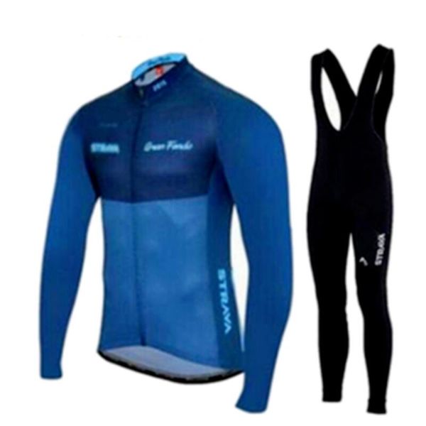 

strava cycling jerseys ropa long sleeve autumn and winter cycling jersey clothing breathabl bib pants set, Black;blue