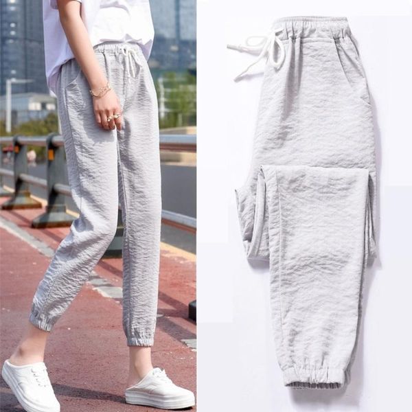 

хлопчатобумажные льняные брюки для женщин летние тонкие 2020 новые женские свободные бегуны высокая талия спортивные штаны по щиколотку спор, White;red