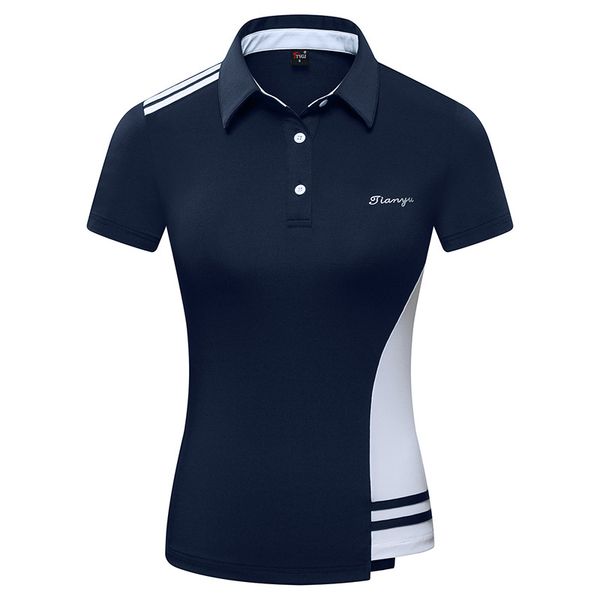 

women sports slim golf shirt summer short sleeved button front collar t-shirt ladies patchwork casual sportswear d0804