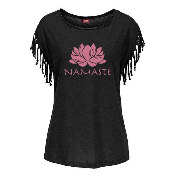 

2020 новая мода женская одежда namaste печати женщины хлопок кисточка случайные футболки женщин тройники с коротким рукавом o-образным вырез, White