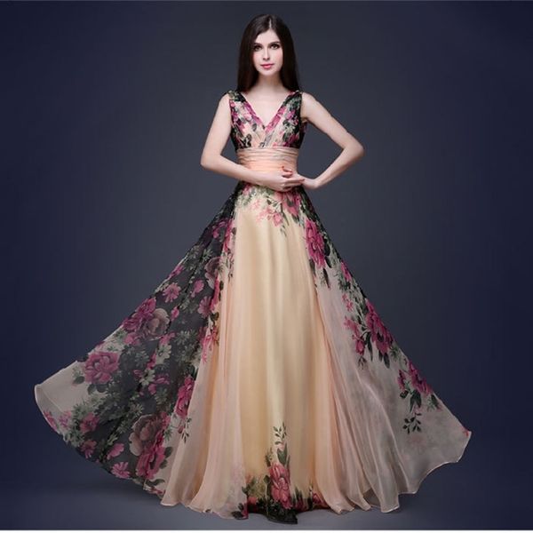 

vestidos de fiesta vintage bridesmaid dresses elegant a line v neck long chiffon foral print wedding party gowns robe de soiree, Black;gray