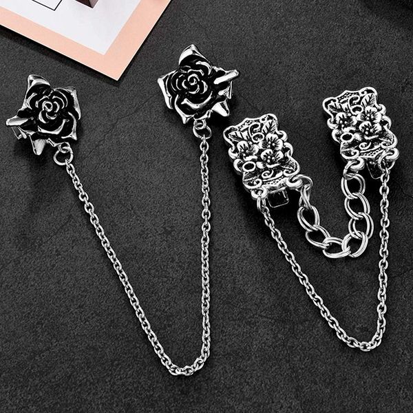 

new 2 pieces sweater shawl clips cardigan dresses clip flowers collar clip with chain for women girls,style set 1