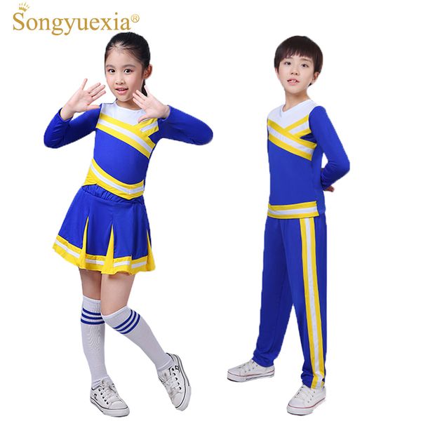 

songyuexia children campus sports meeting clothing students' aerobics long short-sleeved cheerleader performance clothing, Black;red