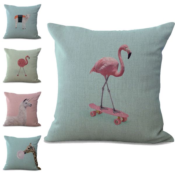 

flamingo sheep giraffe animal pillow case cushion cover linen cotton throw square pillowcase cover drop ship 300749