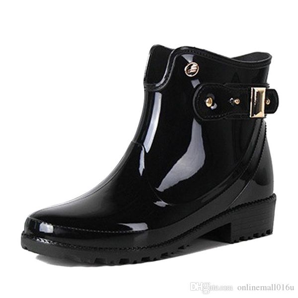 

women rain boots ankel boots invisible height increasing slip on woman black fashion waterproof rain shoes, Black;red