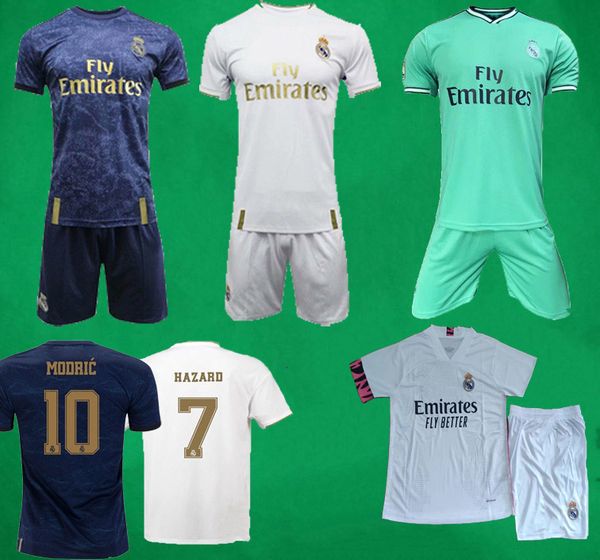 

19 20 21 real madrid soccer jerseys short set 2020 2021 hazard benzema zidane football shirt men kids football kits camisa de futebol, Black;yellow
