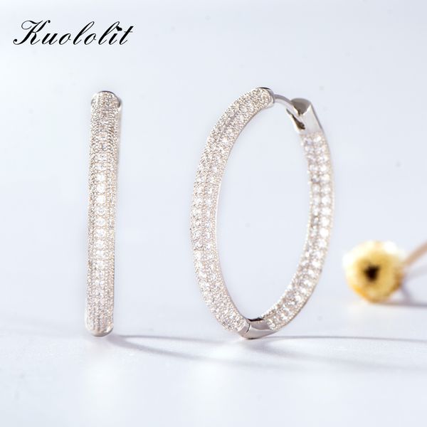 

kuololit zircon gemstone hoop earrings for women solid 925 sterling silver round earrings wedding engagement gift fine jewelry, Golden;silver