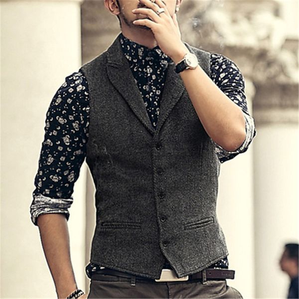

men's sleeveless jacket waistcoat men suit vest fashion male british style slim woolen cotton casual vintage vest men waistcoat, Black;white