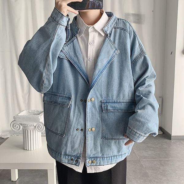 

denim jacket men's fashion washed casual overalls denim jacket men streetwear loose hip hop bomber jackets mens coat s-2xl, Black;brown