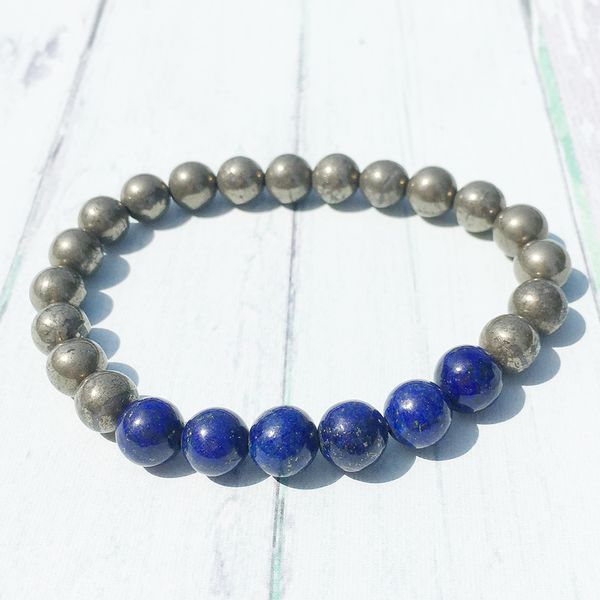 MG0395 Lapis Lazuli Pulseira de energia dos homens Na moda Pulseira de pirite natural Proteção de aterramento Pulso Mala Yoga Jóias