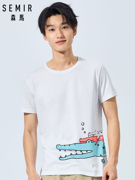 

semir t-shirt men summer pure round neck t-shirt cotton half sleeve cartoon print tees small fresh short-sleeved male student, White;black