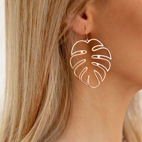 

the latest fashion european and american cross-border jewelry personalized fashion trend street sgeometric earrings leaves smooth bohemi, Silver