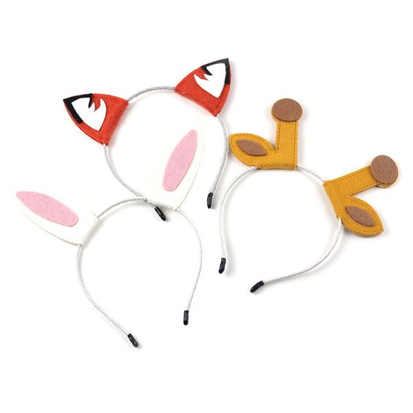 

10pcs fashion cute felt animal ears hair sticks ears giraffe piggy frog hairbands cosplay headwear hair accessories, Slivery;white