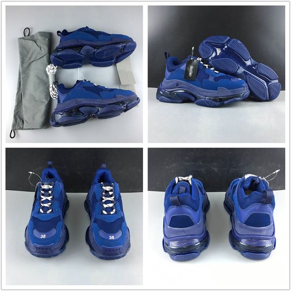 

Top Quality Paris Triple S Distressed Designer Shoes Blue Luxury Transparent Crystal Factory Version Original Sneaker Size35-45