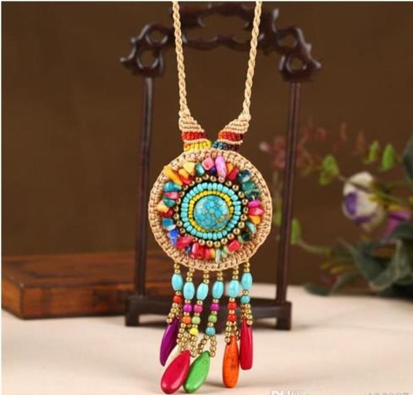 

european and american accessories explosion models hand-woven new turquoise hanging ear long necklace, Golden;silver